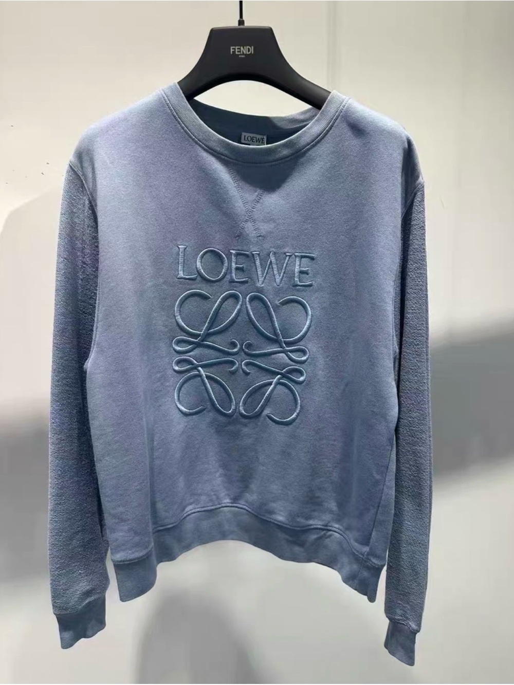 Loewe Embroidered Logo Crewneck Sweater in Pale Blue